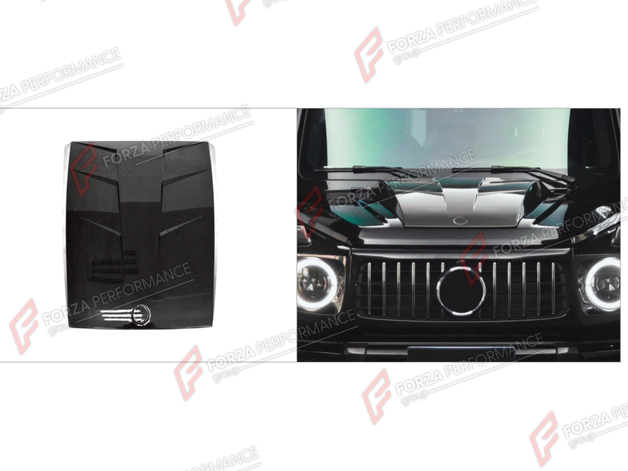 Buy Now DRY CARBON HOOD BONNET for MERCEDES-BENZ G-CLASS W464 40TH ANNIVERSARY 2019 - 2024 and upgrade car parts from SIR Tuning at the Best Price. Headlights, Tail lights, Bodykits, Navigations, Body Kit and more - Fast & Free Shipping within Europe, US & Worldwide.