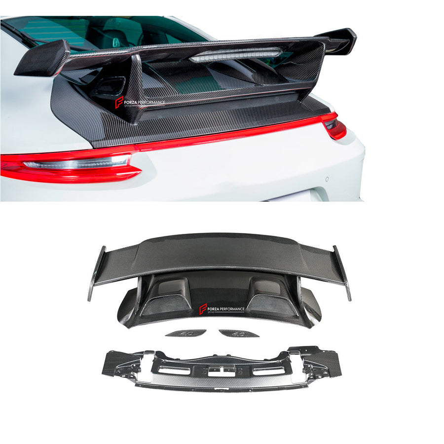 Buy Now DRY CARBON REAR WING SPOILER WITH ENGINE COVER for PORSCHE 911 991.2 GT3 2015 - 2020 and upgrade car parts from SIR Tuning at the Best Price. Headlights, Tail lights, Bodykits, Navigations, Carbon body kit and more - Fast & Free Shipping within Europe, US & Worldwide.