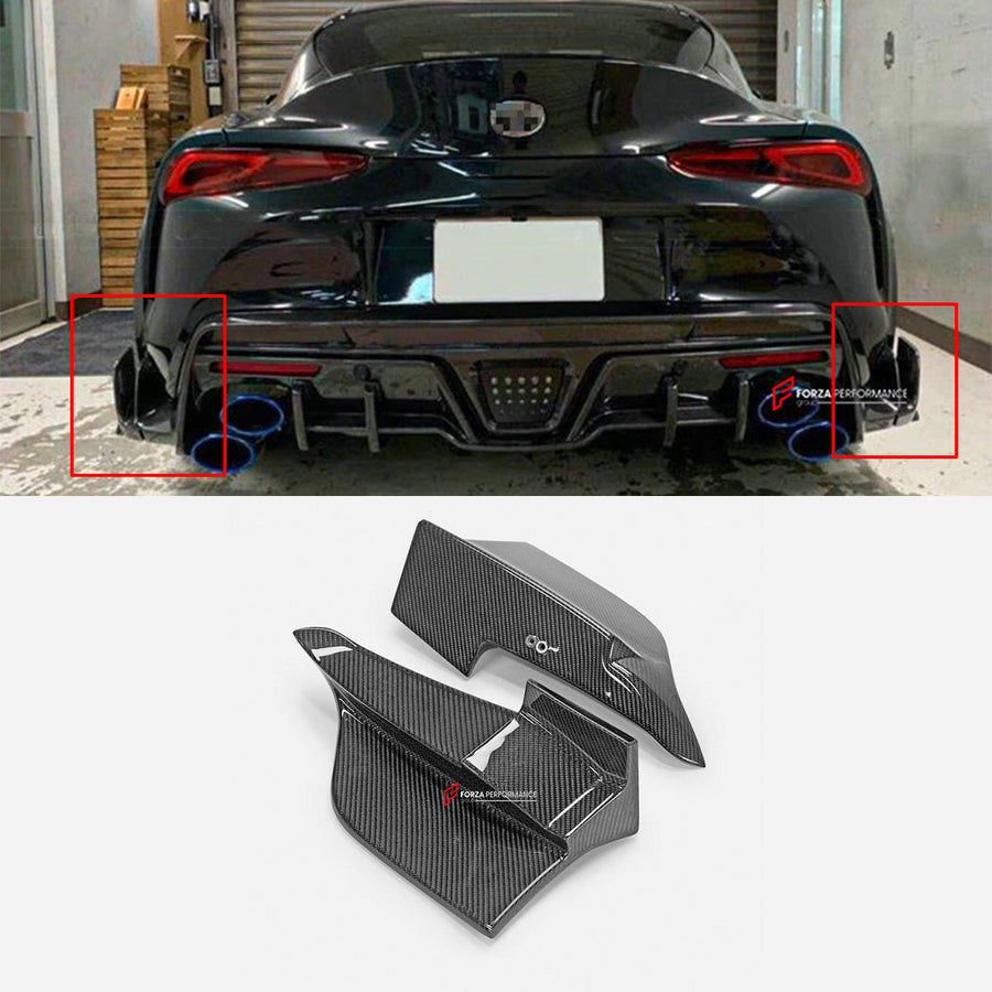 Buy Now DRY CARBON REAR DIFFUSER SIDE CANARDS for TOYOTA GR SUPRA A90 2019+ and upgrade car parts from SIR Tuning at the Best Price. Headlights, Tail lights, Bodykits, Navigations, body kit and more - Fast & Free Shipping within Europe, US & Worldwide.