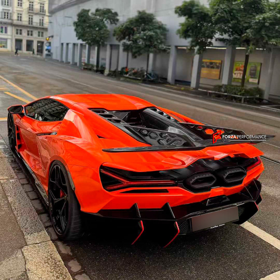Buy Now DRY CARBON REAR ENGINE BAY AREA COVER with SPOILER for LAMBORGHINI REVUELTO 2023+ and upgrade car parts from SIR Tuning at the Best Price. Headlights, Tail lights, Bodykits, Navigations, Carbon body kit and more - Fast & Free Shipping within Europe, US & Worldwide.