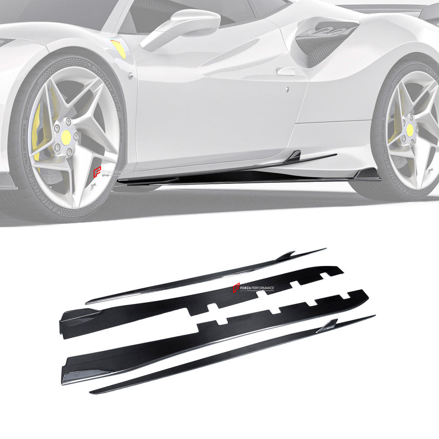 Buy Now DRY CARBON SIDE SKIRTS for FERRARI F8 2019 - 2022 and upgrade car parts from SIR Tuning at the Best Price. Headlights, Tail lights, Bodykits, Navigations, body kit and more - Fast & Free Shipping within Europe, US & Worldwide.