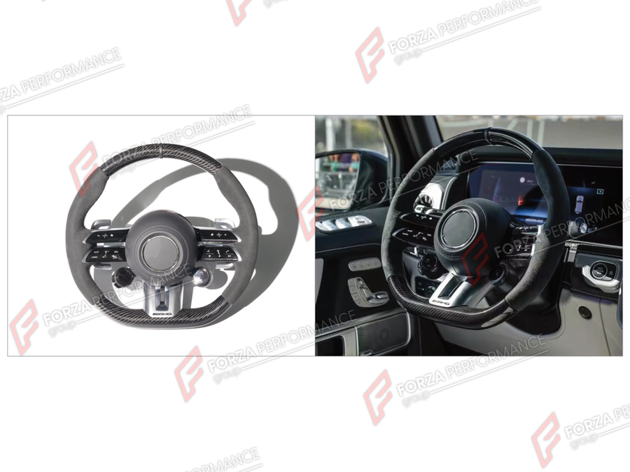 Buy Now DRY CARBON STEERING WHEEL for MERCEDES-BENZ G-CLASS W464 G63 G350 G350D G400D G500 G550 2019 - 2024 and upgrade car parts from SIR Tuning at the Best Price. Headlights, Tail lights, Bodykits, Navigations, Body Kit and more - Fast & Free Shipping within Europe, US & Worldwide.