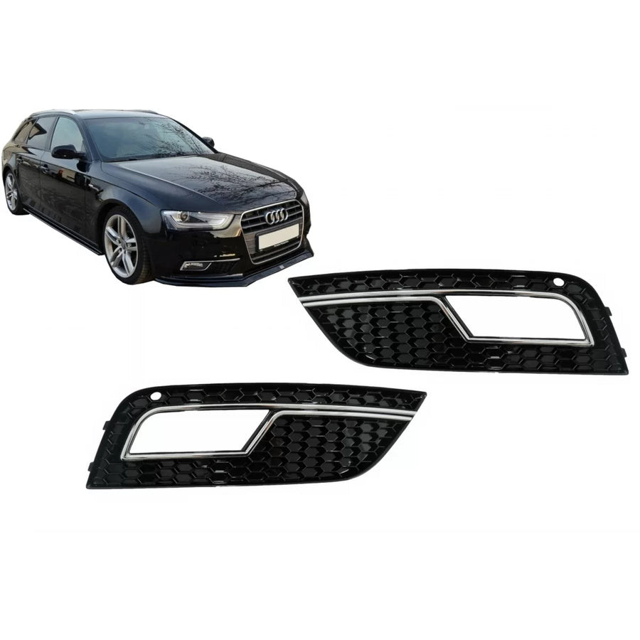 Fog Lamp Covers suitable for Audi A4 B8 facelift (2012-2015) RS4 Design Black Chrome – product image 1