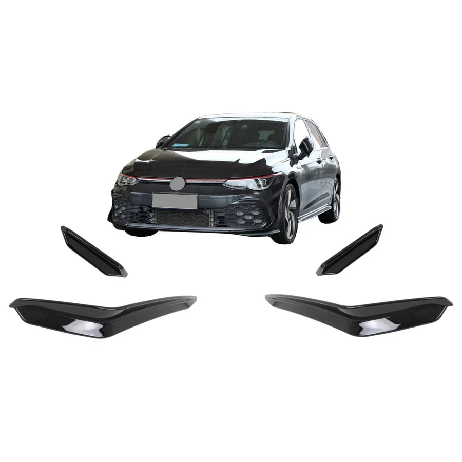 Front Bumper Side Fins Flaps suitable for VW Golf 8 Mk8 MQB GTI / R-Line (2020-Up) Piano Black – product image 1