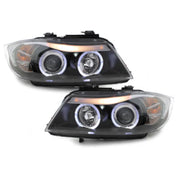 Headlights suitable for BMW 3 Series E90 Sedan E91 Touring (03.2005-08.2008) Angel Eyes 2 Halo Rims Black