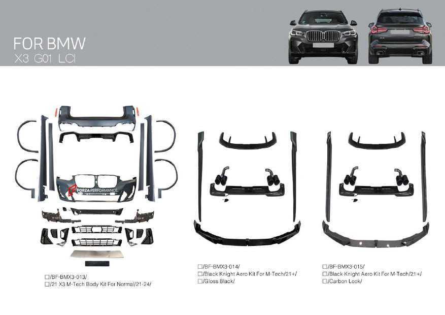 Buy Now M-TECH BODY KIT FOR BMW X3 G01 LCI 2021-2024 and upgrade car parts from SIR Tuning at the Best Price. Headlights, Tail lights, Bodykits, Navigations, body kit and more - Fast & Free Shipping within Europe, US & Worldwide.