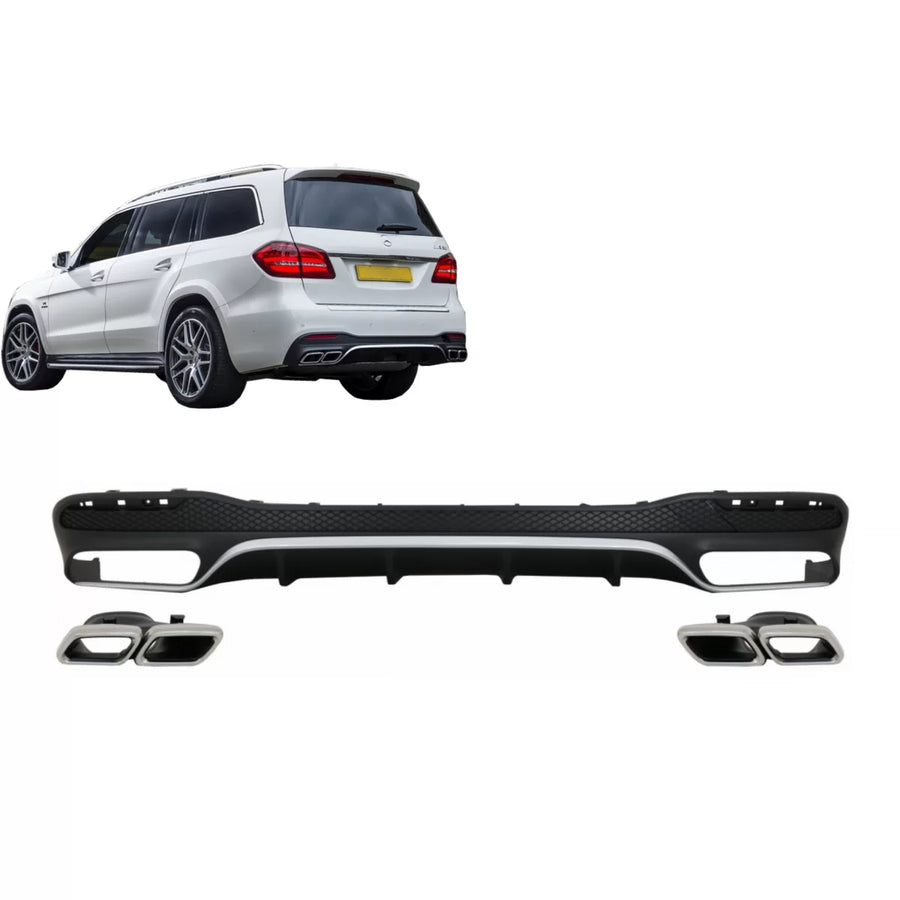 Rear Bumper Air Diffuser with Exhaust Muffler Tips suitable for Mercedes GLS Class X166 SUV Facelift (09.2015-2019) GLS63 Des