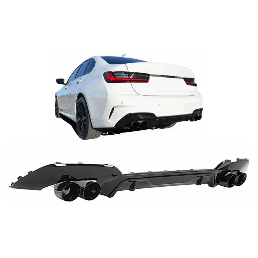 Rear Bumper Diffuser with Exhaust Tips suitable for BMW 3 Series G20 G28 Sedan G21 Touring (2018-06.2022) Black – product ima