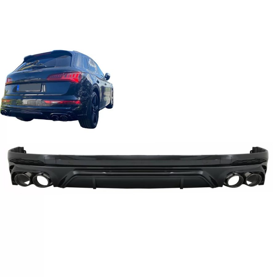 Rear Bumper Spoiler Valance Diffuser Double Outlet suitable for Audi Q5 SUV FY S-Line (2018-2020) Black Tips – product image