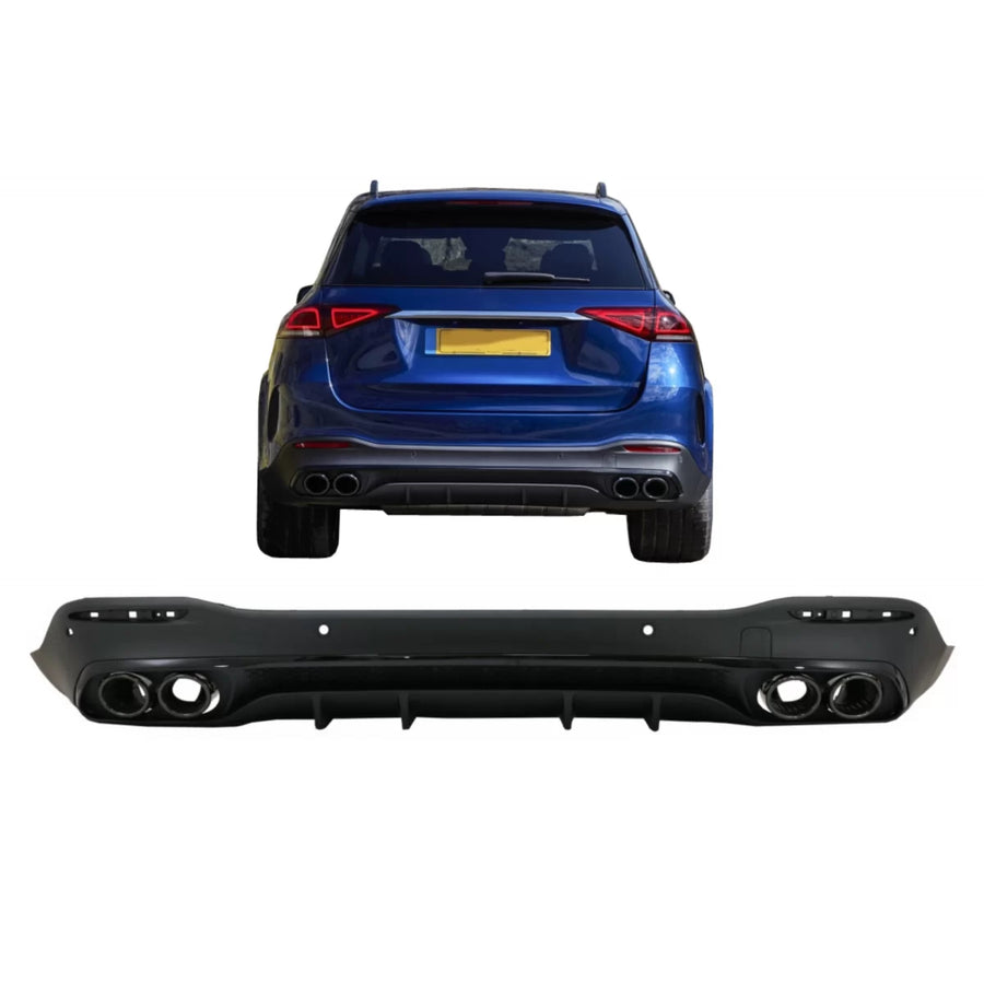 Rear Diffuser with Black Exhaust Muffler Tips suitable for Mercedes GLE W167 SUV V167 Sport Line (2019-Up) GLE53 Design Night