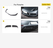 Buy Now CARBON FRONT LIP AND REAR DIFFUSER for PORSCHE 718 982 BOXSTER CAYMAN 2016+ and upgrade car parts from SIR Tuning at the Best Price. Headlights, Tail lights, Bodykits, Navigations, Carbon body kit and more - Fast & Free Shipping within Europe, US & Worldwide.