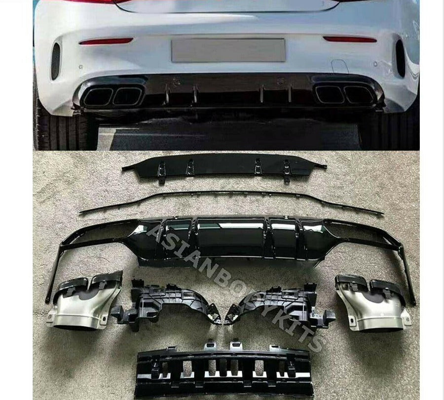 Buy Now CONVERSION MERCEDES BENZ C63S AMG REAR DIFFUSER WITH EXHAUST TIPS for MERCEDES BENZ C CLASS C205 COUPE 2015 - 2022 and upgrade car parts from SIR Tuning at the Best Price. Headlights, Tail lights, Bodykits, Navigations, body kit and more - Fast & Free Shipping within Europe, US & Worldwide.