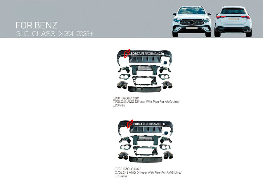 Buy Now REAR DIFFUSER with EXHAUST TIPS for MERCEDES BENZ GLC CLASS X254 AMG LINE UPGRADE to AMG X254 GLC43 2023+ and upgrade car parts from SIR Tuning at the Best Price. Headlights, Tail lights, Bodykits, Navigations, body kit and more - Fast & Free Shipping within Europe, US & Worldwide.