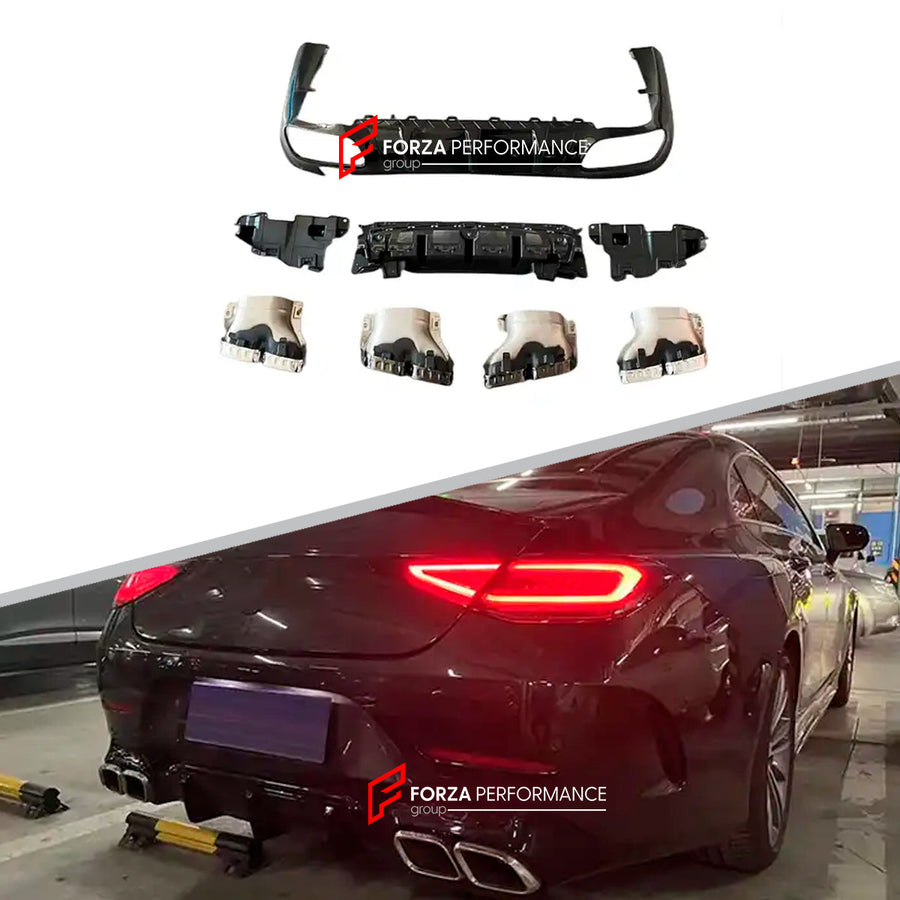 Buy Now REAR DIFFUSER WITH SILVER BLACK EXHAUST TIPS for MERCEDES BENZ BENZ CLS63 W257 AMG 2018+ and upgrade car parts from SIR Tuning at the Best Price. Headlights, Tail lights, Bodykits, Navigations, body kit and more - Fast & Free Shipping within Europe, US & Worldwide.
