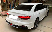 Buy Now REAR BUMPER with DIFFUSER for AUDI A4 B9.5 2021+ | RS4 STYLE and upgrade car parts from SIR Tuning at the Best Price. Headlights, Tail lights, Bodykits, Navigations, body kit and more - Fast & Free Shipping within Europe, US & Worldwide.