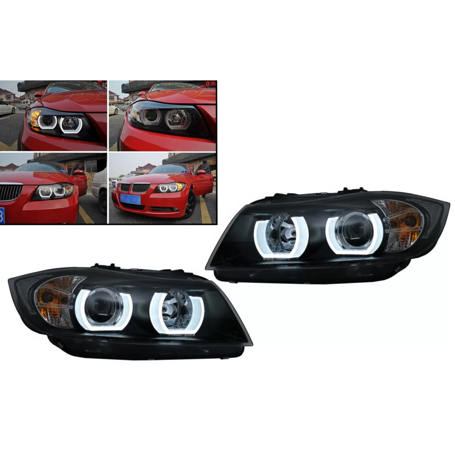 U-LED 3D Headlights Xenon suitable for BMW 3 Series E90 Limousine E91 Touring (03.2005-08.2008) LHD Black – product image 1