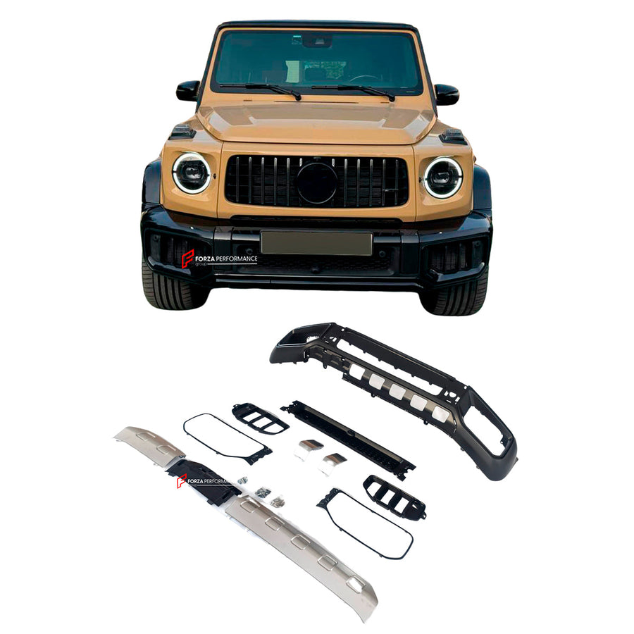 Buy Now UPGRADE FACELIFT FRONT BUMPER for MERCEDES-BENZ G-CLASS W464 2018 - 2024 to G63 W465 AMG 2025 and upgrade car parts from SIR Tuning at the Best Price. Headlights, Tail lights, Bodykits, Navigations, Carbon body kit and more - Fast & Free Shipping within Europe, US & Worldwide.
