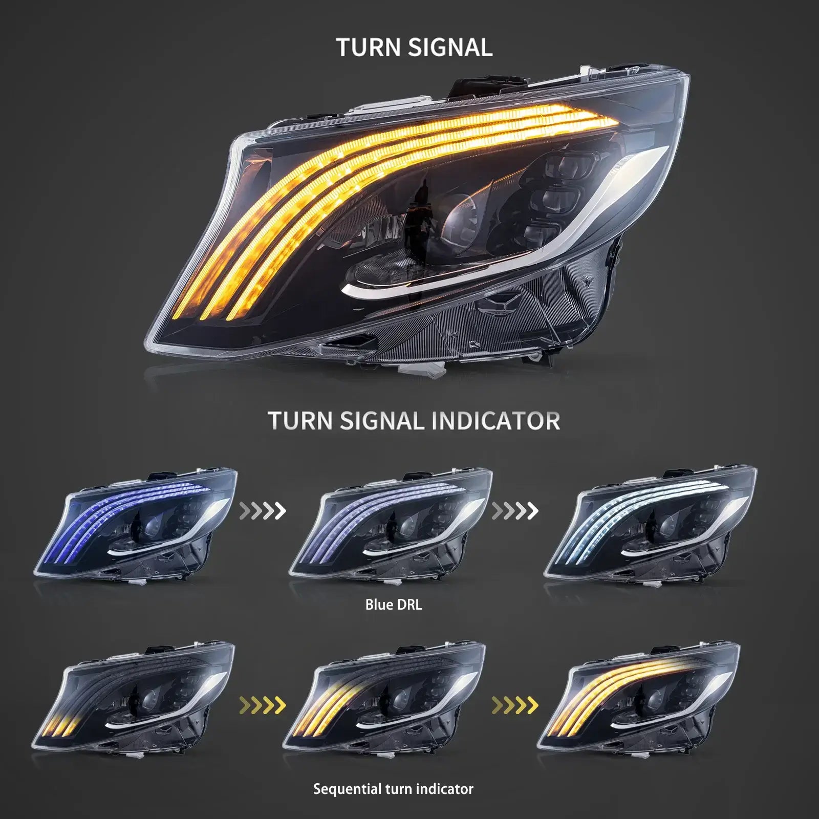 16-23 Mercedes Benz Metris / Vito 3th Gen (W447) Vland LED Matrix Headlights Black [E-mark]