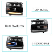 VLAND Projector LED Headlights Fit For 2007-2014 Silverado 1500 2500 HD 3500 HD