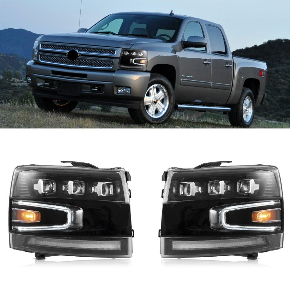 VLAND Projector LED Headlights Fit For 2007-2014 Silverado 1500 2500 HD 3500 HD