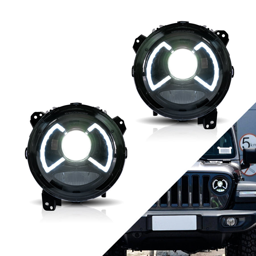 Buy Now Vland Jeep Wrangler 2018-UP Full LED Dual Beam Projector Headlights With Blue DRL and upgrade car parts from SIR Tuning at the Best Price. Headlights, Tail lights, Bodykits, Navigations, Headlights and more - Fast & Free Shipping within Europe, US & Worldwide.