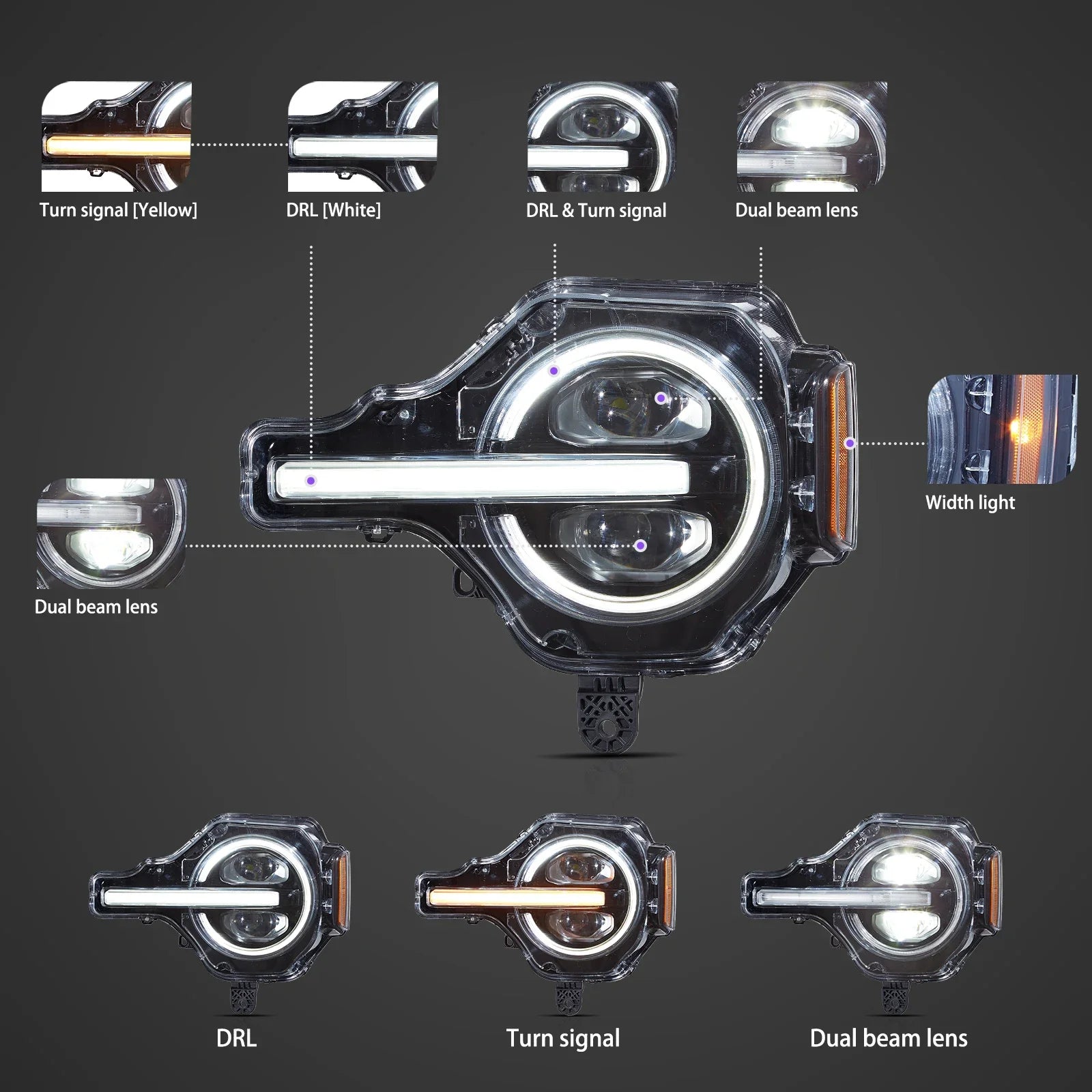 20-24 Ford Bronco Vland Full LED Projector Headlights