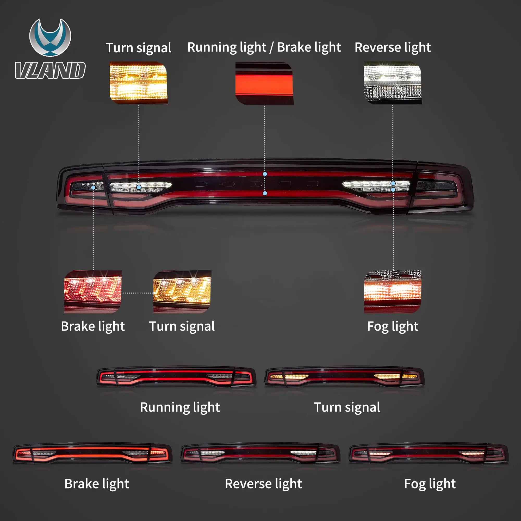 2011-2014 Dodge Charger Tail Lights Vland Full LED W/ Yellow Turn Signal