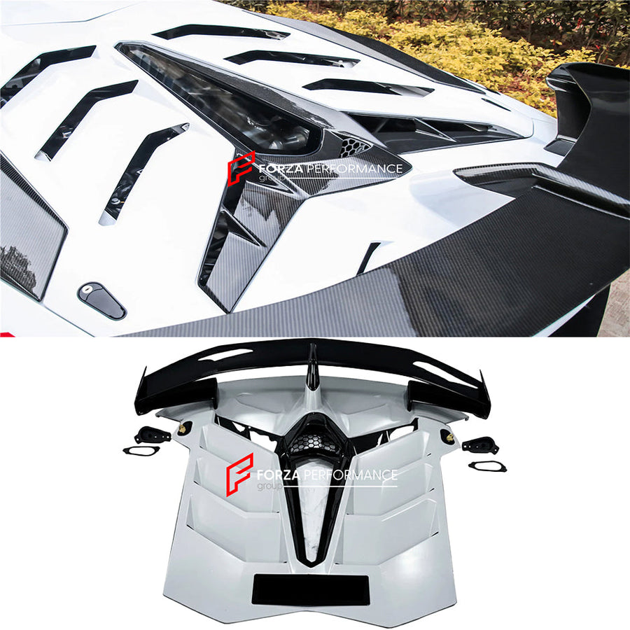 Buy Now CARBON ENGINE HOOD BONNET with REAR WING SPOILER for LAMBORGHINI AVENTADOR LP700 LP740 LP750 SVJ 2011 - 2021 and upgrade car parts from SIR Tuning at the Best Price. Headlights, Tail lights, Bodykits, Navigations, body kit and more - Fast & Free Shipping within Europe, US & Worldwide.