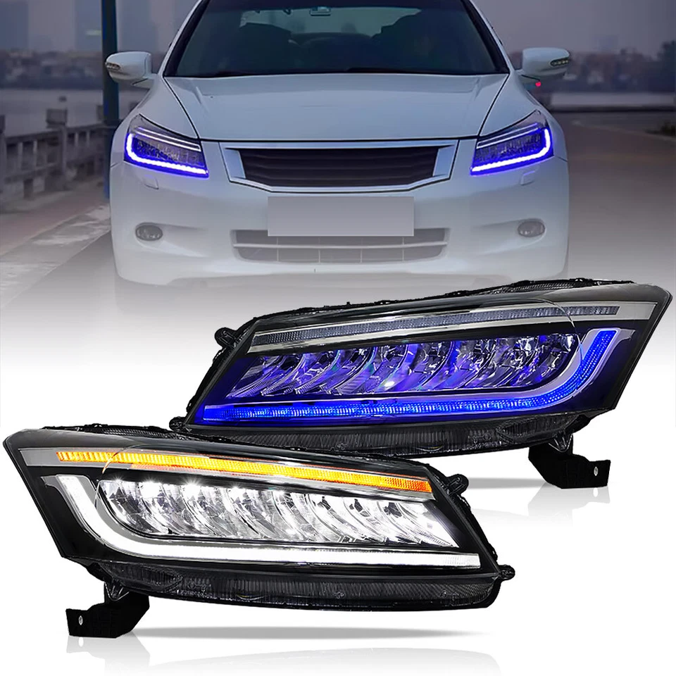 VLAND Full LED Headlights For 2008-2012 Honda Accord 8th Gen W/Dynamic&Sequential