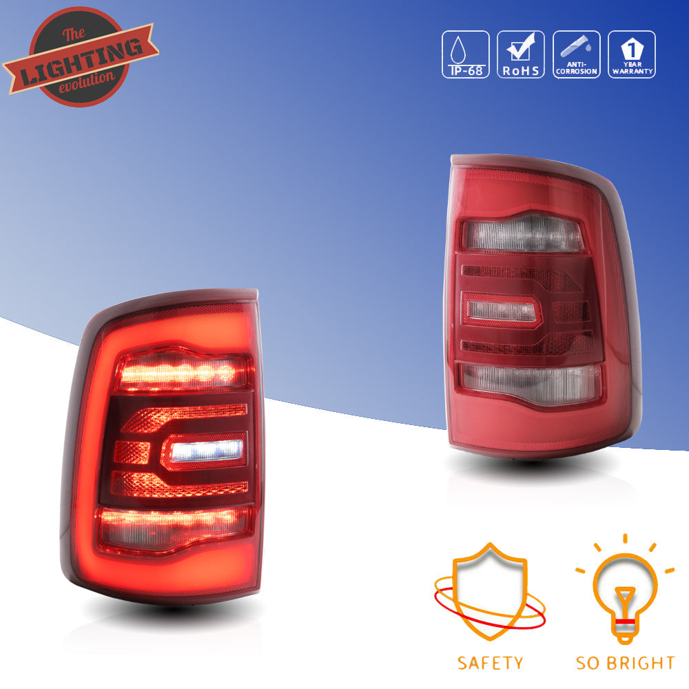 Vland Carlamp Full LED Tail Lights for Dodge Ram 1500 2009-2018 (Red Sequential Turn Signals)