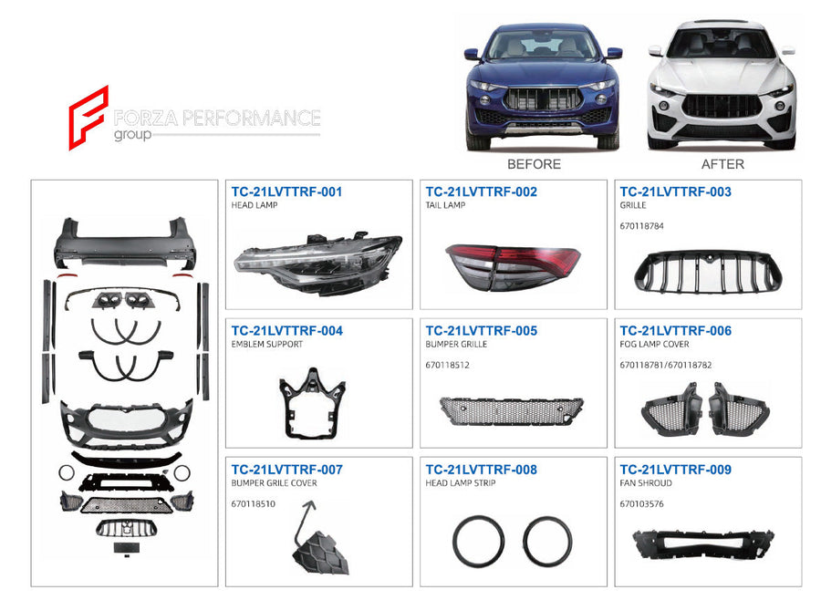 Buy Now CONVERSION BODY KIT for MASERATI LEVANTE M161 2016-2021 upgrade to 2021+ M161 FACELIFT and upgrade car parts from SIR Tuning at the Best Price. Headlights, Tail lights, Bodykits, Navigations, body kit and more - Fast & Free Shipping within Europe, US & Worldwide.