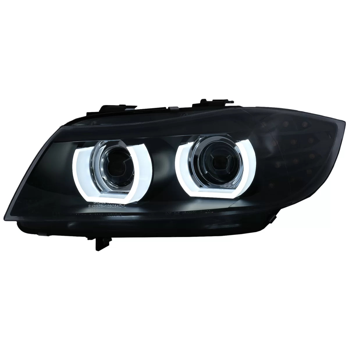 3D Angel Eyes LED DRL Xenon Headlights suitable for BMW 3 Series E90 E91 LCI (2008-2011) Black – product image 1
