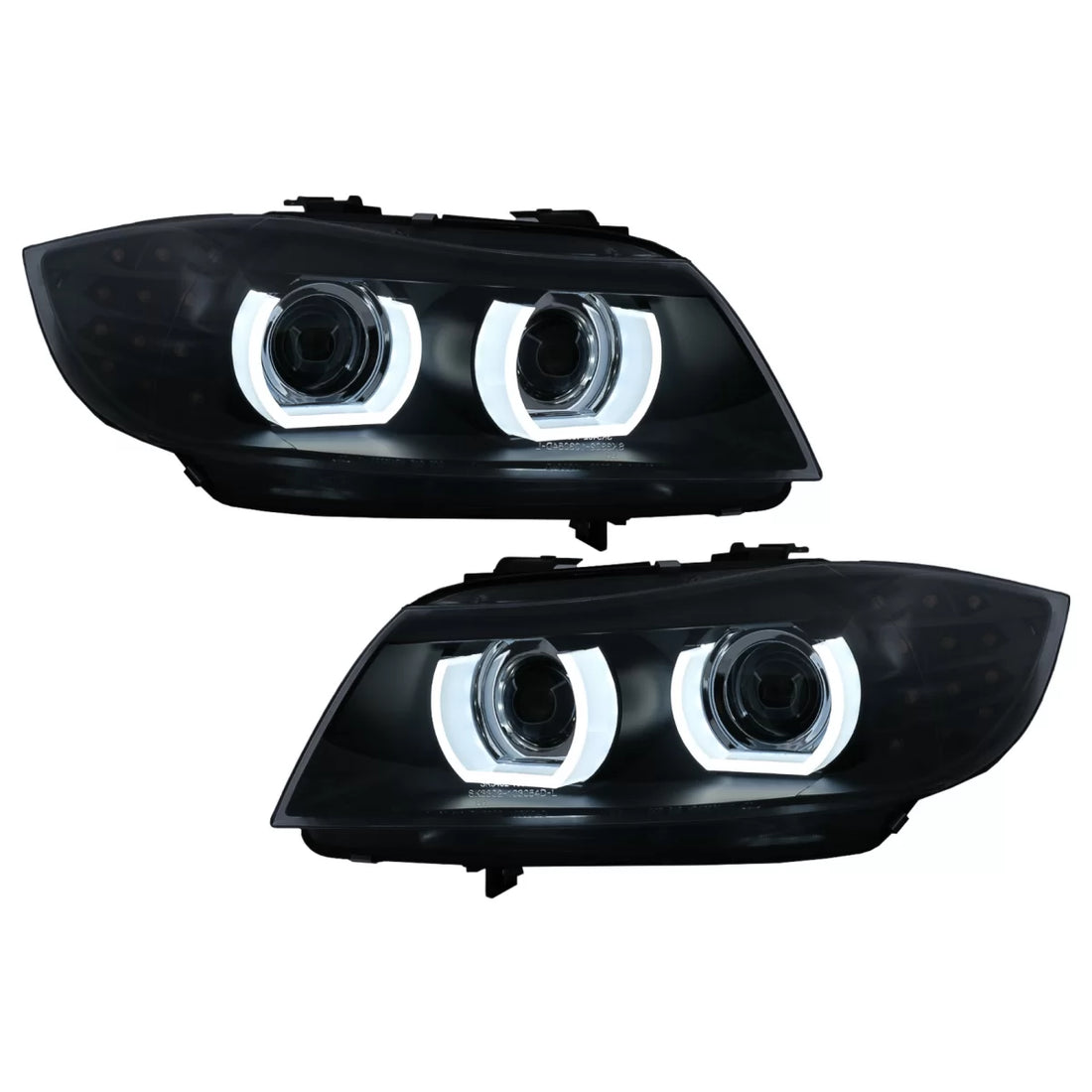 3D Angel Eyes LED DRL Xenon Headlights suitable for BMW 3 Series E90 E91 LCI (2008-2011) Black – product image 1