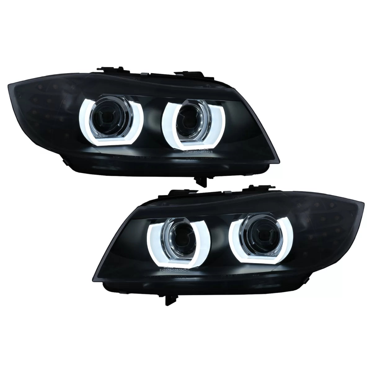 3D Angel Eyes LED DRL Xenon Headlights suitable for BMW 3 Series E90 E91 LCI (2008-2011) Black – product image 1