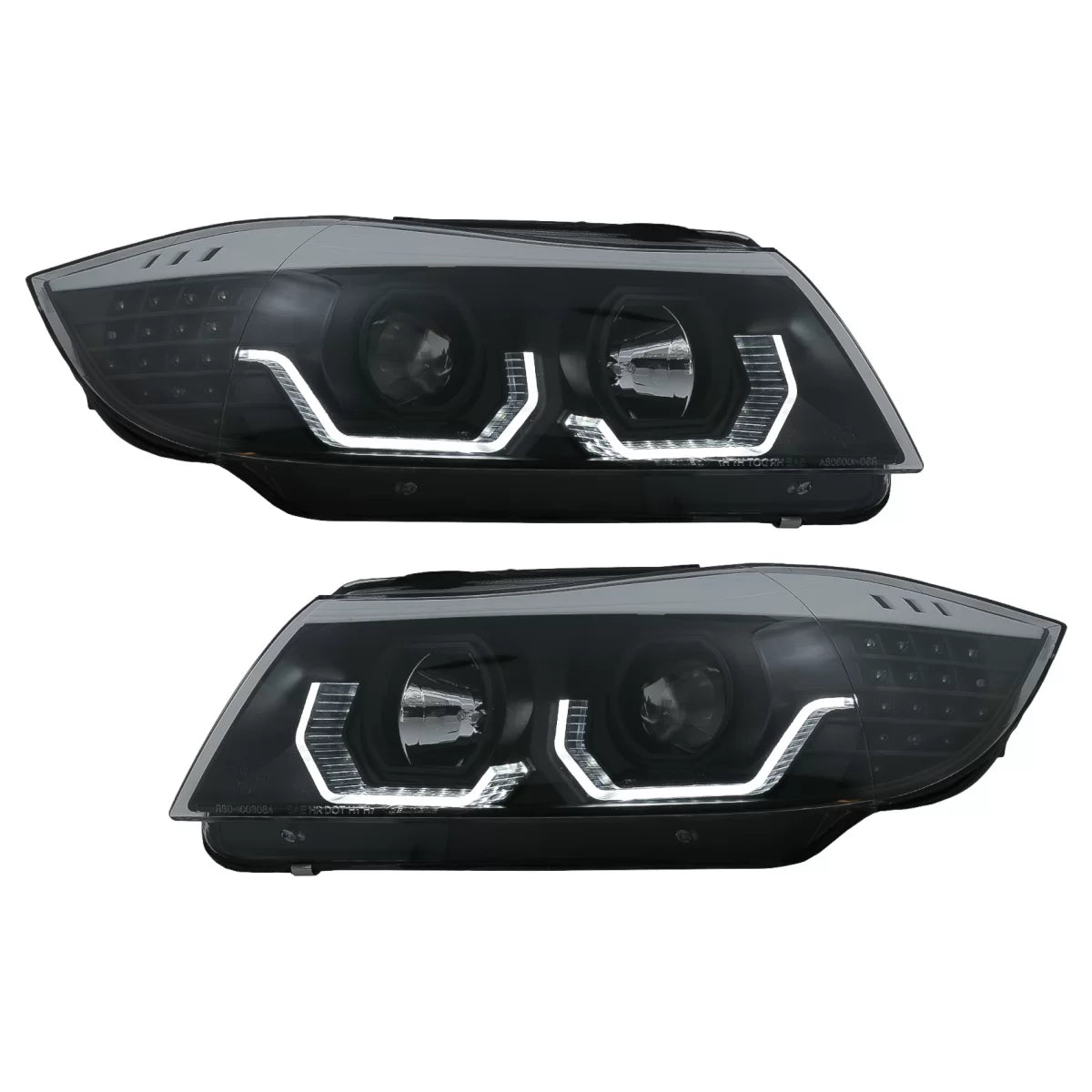 3D LED Angel Eyes Headlights suitable for BMW 3 Series E90 Limousine E91 Touring (03.2005-08.2008) LHD Black – product image 