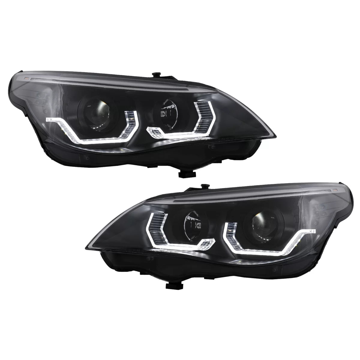 3D LED Angel Eyes Headlights suitable for BMW 5 Series E60 E61 (2003-2007) LCI Design – product image 1