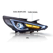 Vland Carlamp Dual Beam Sequential Headlights For Hyundai Sonata 2011-2014  Q5 (Bulbs Not Included)