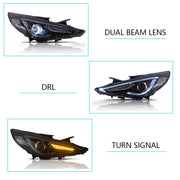 Vland Carlamp Dual Beam Sequential Headlights For Hyundai Sonata 2011-2014  Q5 (Bulbs Not Included)