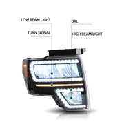 Vland Carlamp Projector Headlights Fit for Ford F150 2009-2014(Not Fit For F250/F350)