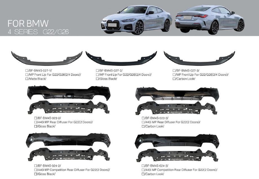 Buy Now BODY KIT PARTS FOR BMW 4 SERIES G22 G26 2020+ and upgrade car parts from SIR Tuning at the Best Price. Headlights, Tail lights, Bodykits, Navigations, body kit and more - Fast & Free Shipping within Europe, US & Worldwide.