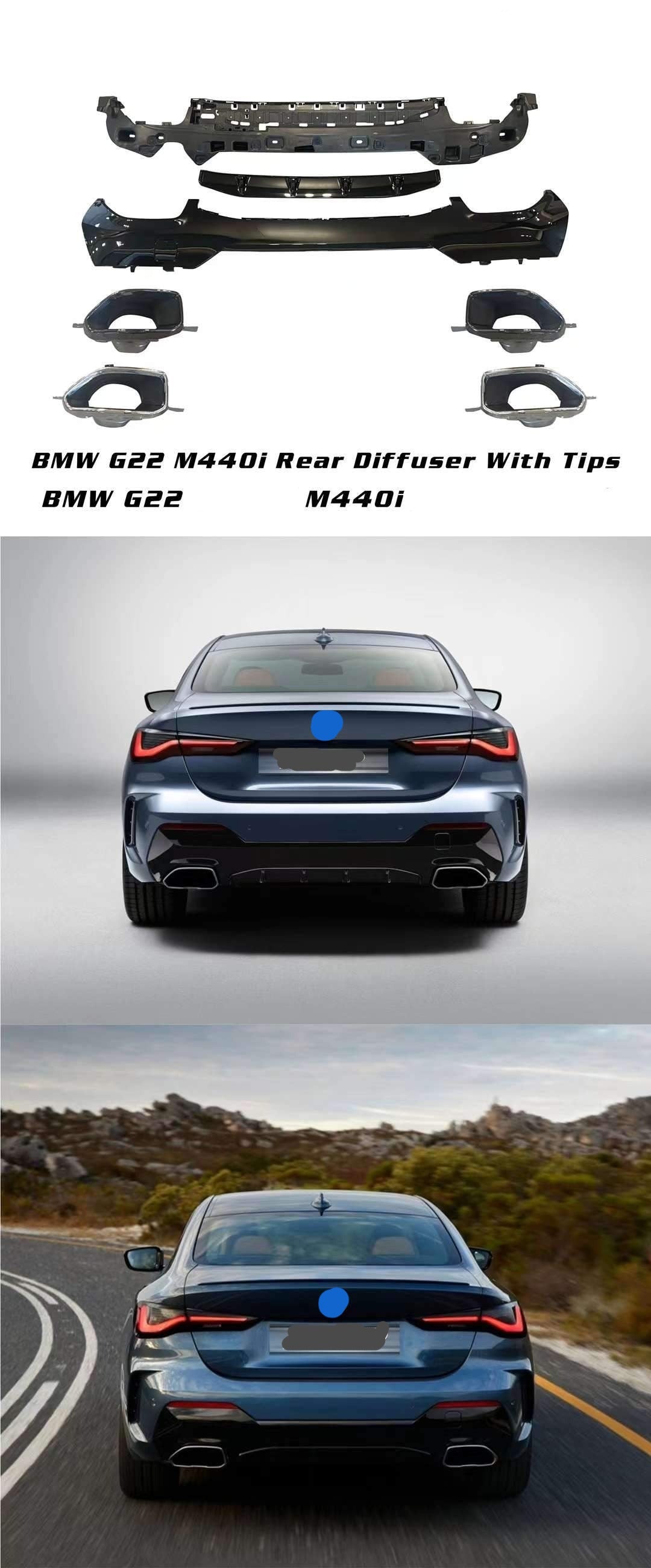 REAR DIFFUSER FOR BMW 4-SERIES G22 M440i 2020+ WITH M-PACKAGE