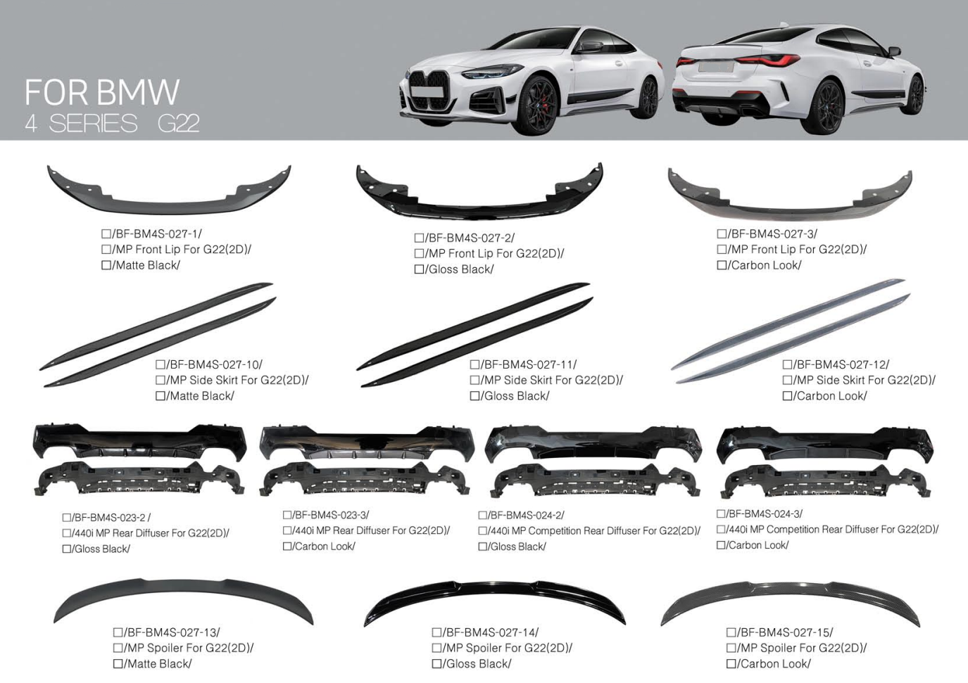BODY KIT PARTS for BMW 4 SERIES G22 2020+