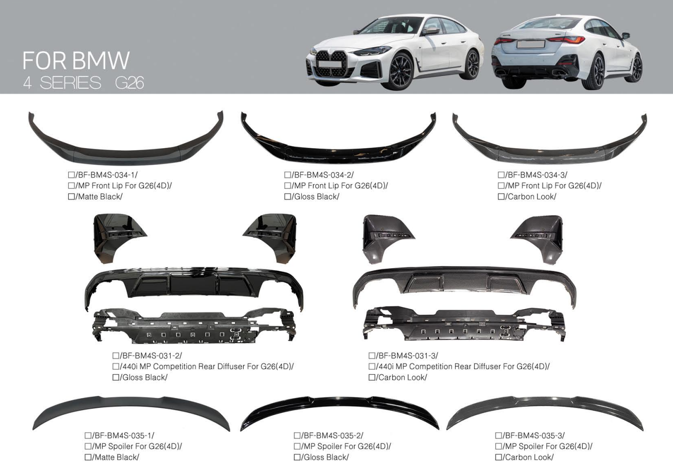 BODY KIT PARTS for BMW 4 SERIES G26 2020+