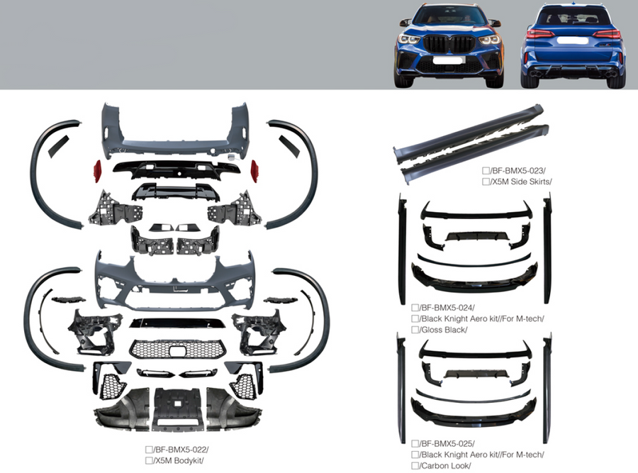 Buy Now CONVERSION BODY KIT for BMW X5 G05 UPGRADE to F95 X5M 2019 - 2023 FACELIFT and upgrade car parts from SIR Tuning at the Best Price. Headlights, Tail lights, Bodykits, Navigations, body kit and more - Fast & Free Shipping within Europe, US & Worldwide.