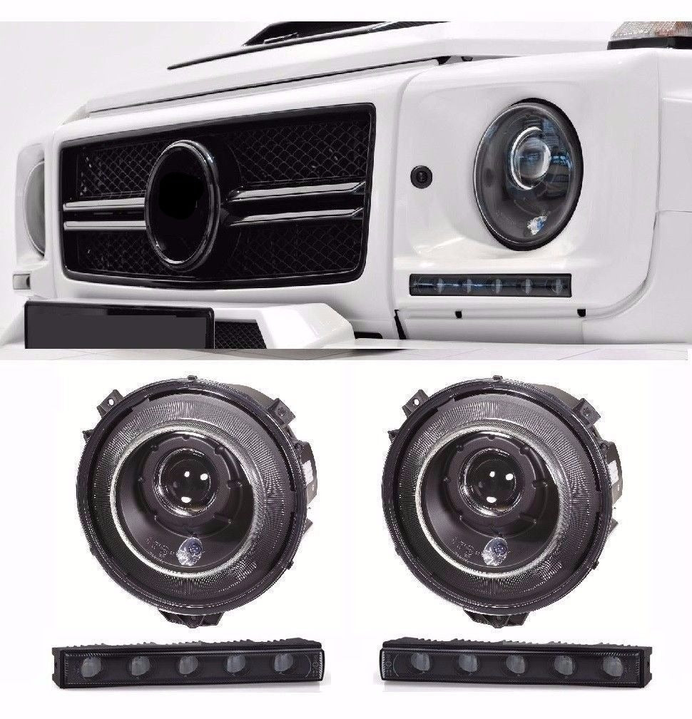Headlights for MERCEDES-BENZ G-Class W463 Black BI xenon + Black LED DRL HELLA B-style