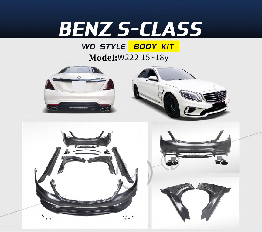 Buy Now Body kit for Mercedes Benz S-class W222 2015 - 2018 | WD style and upgrade car parts from SIR Tuning at the Best Price. Headlights, Tail lights, Bodykits, Navigations, body kit and more - Fast & Free Shipping within Europe, US & Worldwide.