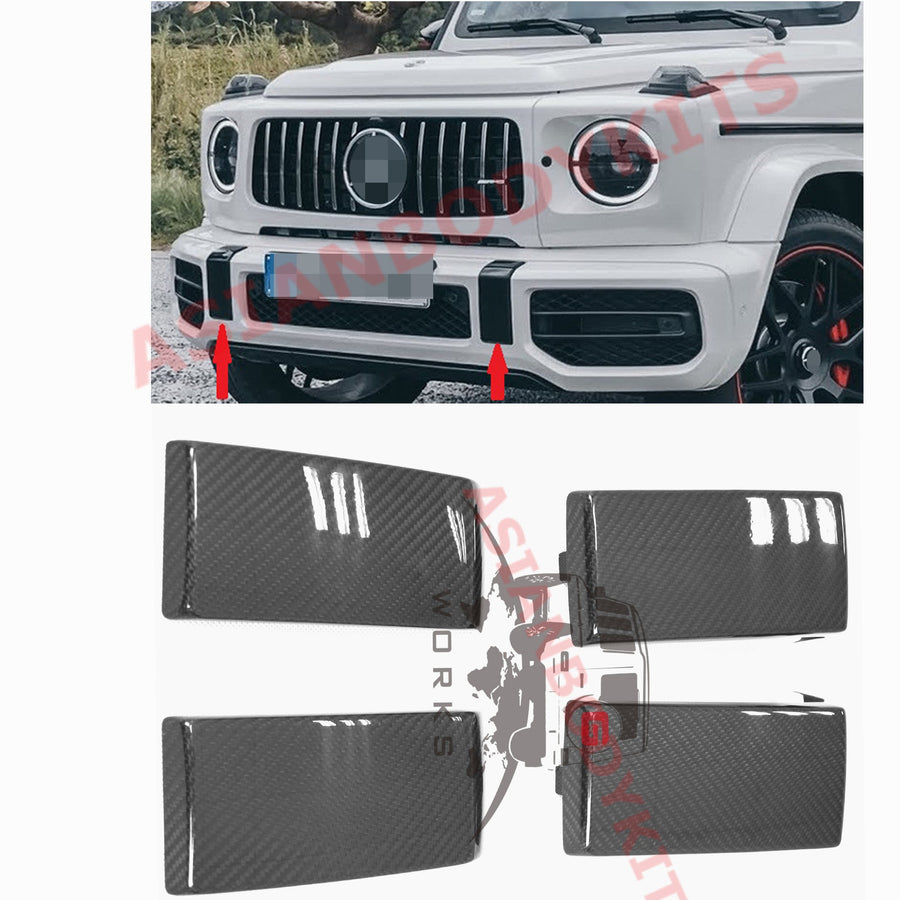 Buy Now CARBON TRIM BUMPER COVERS for MERCEDES BENZ AMG G63 W463A W464 2018+ and upgrade car parts from SIR Tuning at the Best Price. Headlights, Tail lights, Bodykits, Navigations, Carbon body kit and more - Fast & Free Shipping within Europe, US & Worldwide.