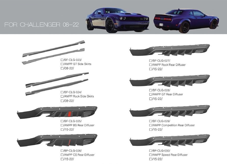 Dodge Challenger 2008-2022 Diffuser Side Skirts