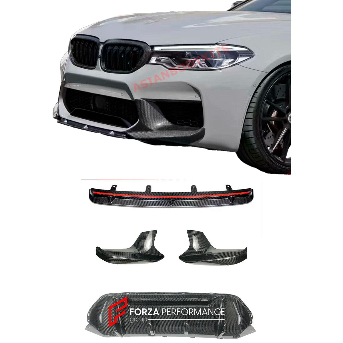 DRY CARBON FIBER BODY KIT for BMW M5 F90 2018 - 2023 FRONT LIP FRONT CANARDS REAR DIFFUSER