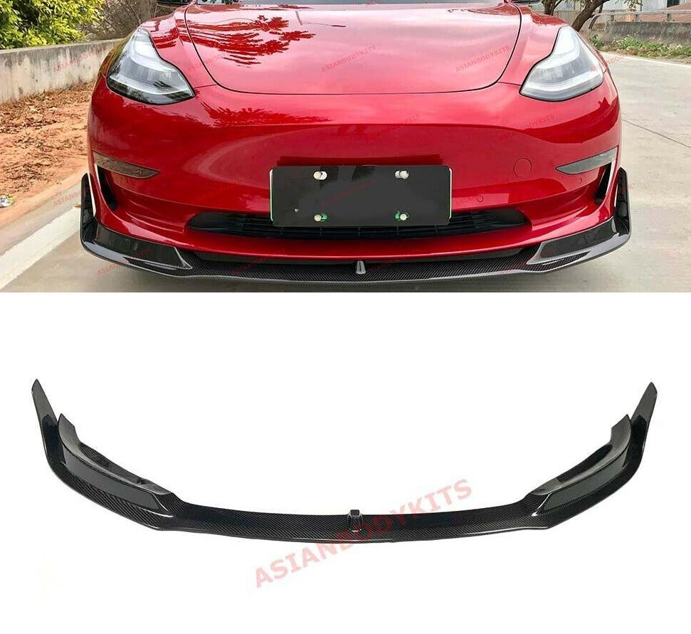 DRY CARBON FIBER FRONT LIP for TESLA MODEL 3 2016 - 2023